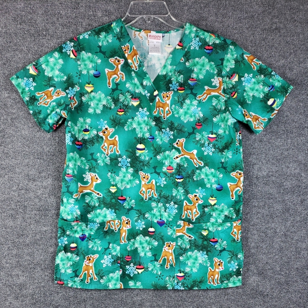 Women's Christmas Scrubs Rudolph The Red Nose Reindeer